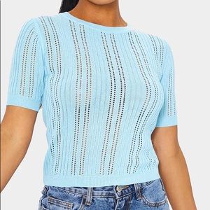 Pointelle Short Sleeve Knitted Top